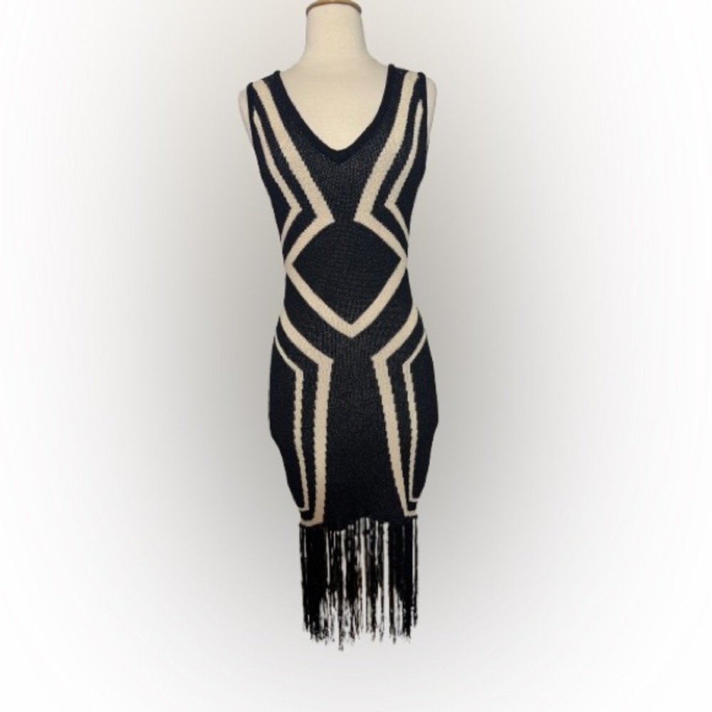 Bobbi Rocco Black and Ivory Knit Sweater fringe dress
